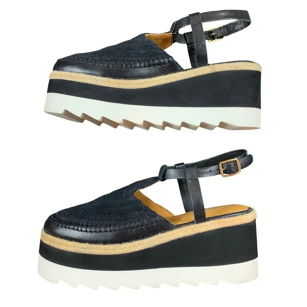 Free People Morning In Mykonos Espadrille Sandals Black Crochet Platform Size 9